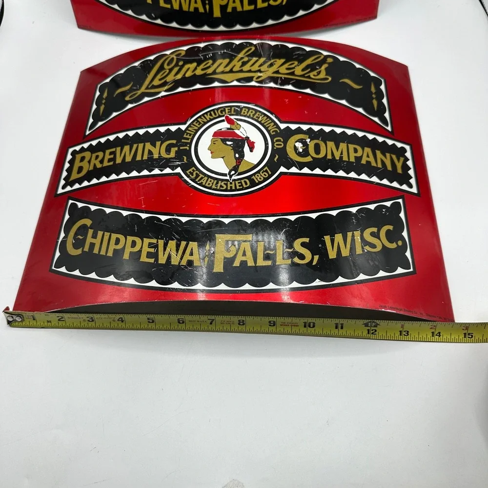 VTG 1960's LOT OF 2 - Leinenkugel's Brewing Company Metal Curved WI Beer Sign